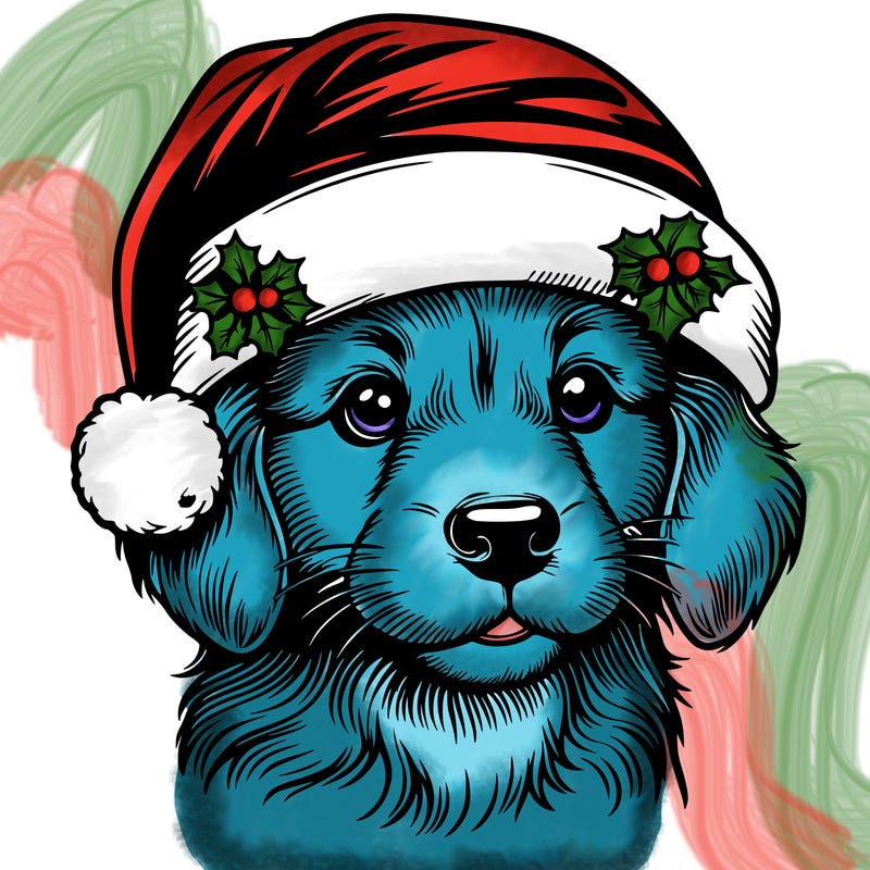 realistic dog wearing a santa hat