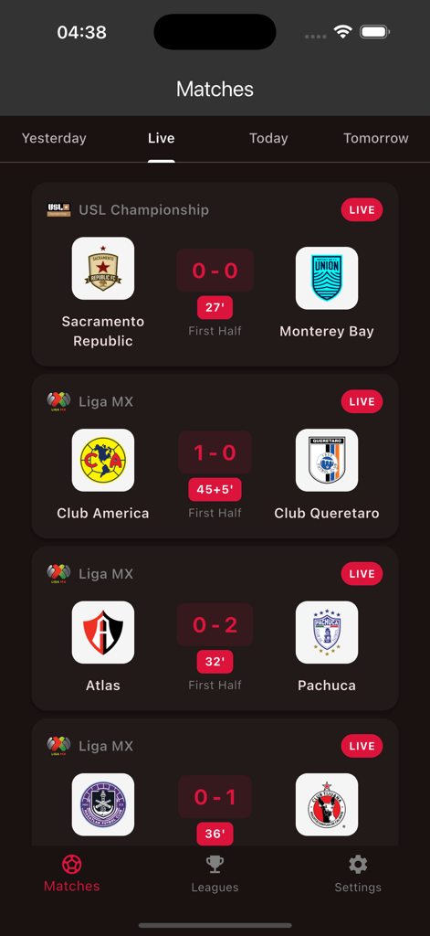 Ostora TV live scores screen displaying football match results from various leagues