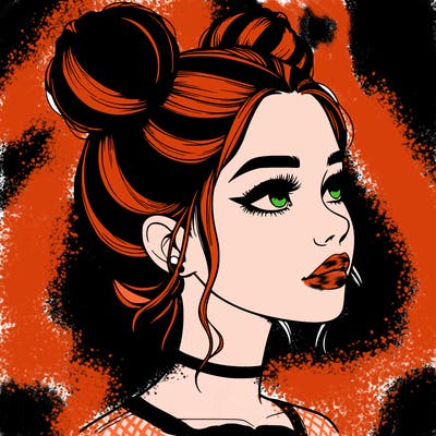 realistic girl with buns on the top of her head