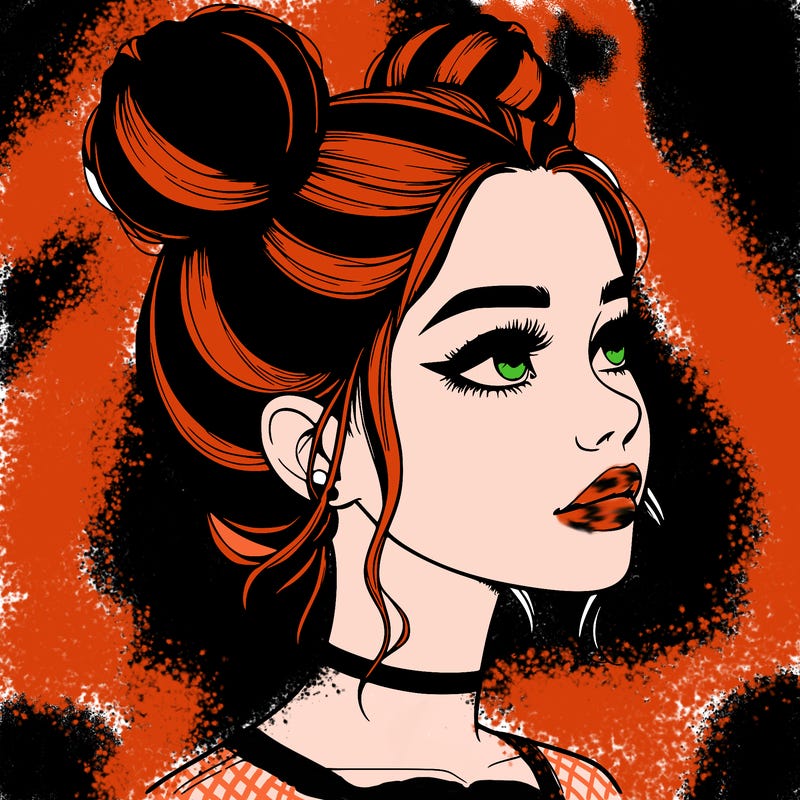 realistic girl with buns on the top of her head
