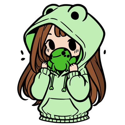 a girl holding a froggy hoodie