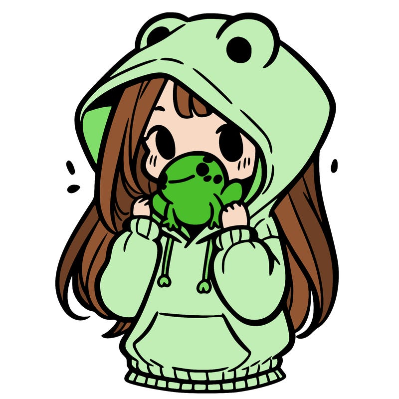 a girl holding a froggy hoodie
