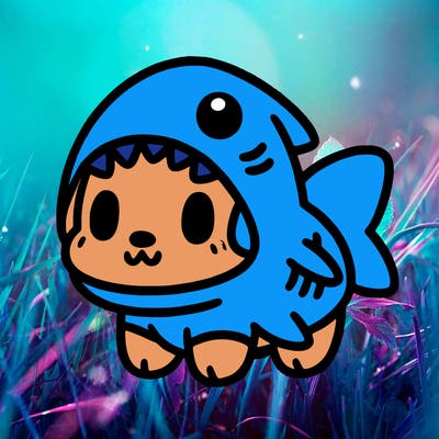 cute dog wearing a shark costume