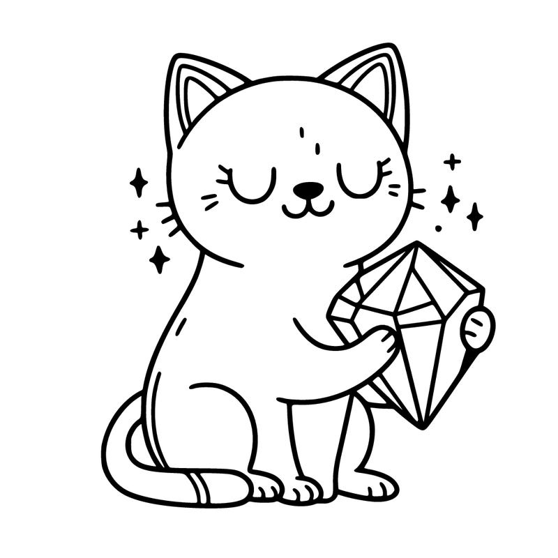 a cat sitting holding a crystal