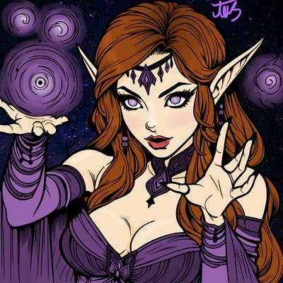 realistic scary beautiful elf sorceress casting spell