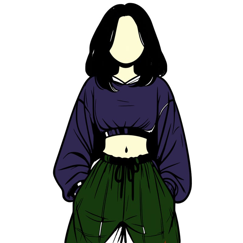 realistic girl faceless with baggy pants and a crop top