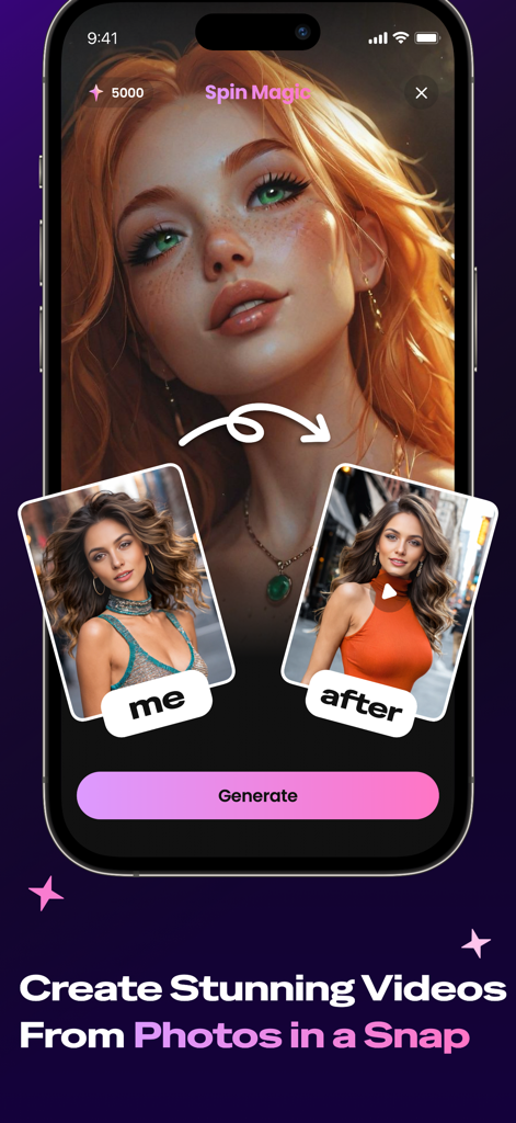 Interfaz de la aplicación Look Alive AI Video Maker demostrando la conversión de foto a vídeo usando tecnología de IA.