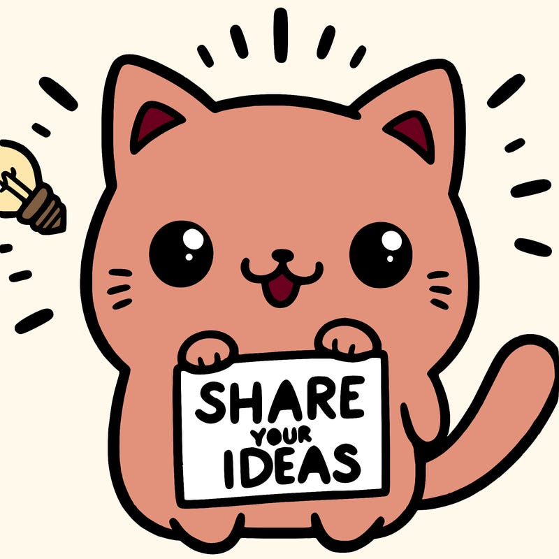 a cute cat saying share your ideas