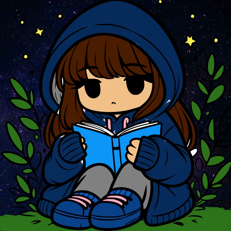 girl in oversized hoodie reading a book