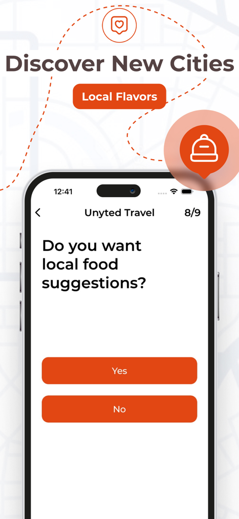 AI Travel Planner: Itinerary - AI Travel Planner app interface asking a user if they want local food suggestions for their itinerary.
