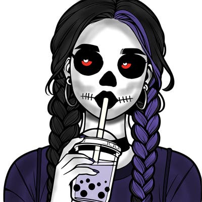 realistic girl with braided hair drinking boba