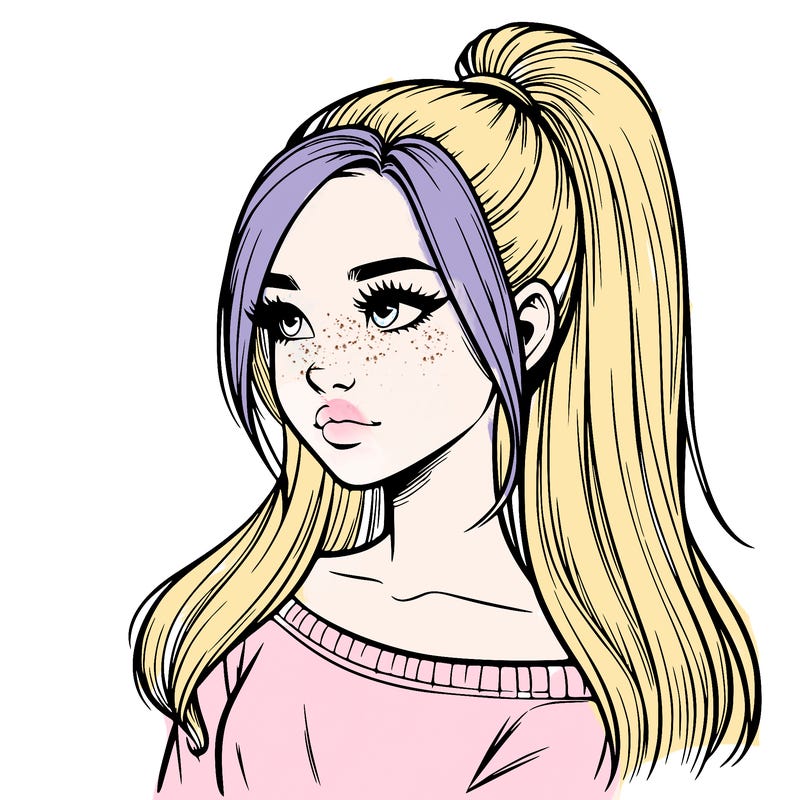 realistic girl with a high ponytail