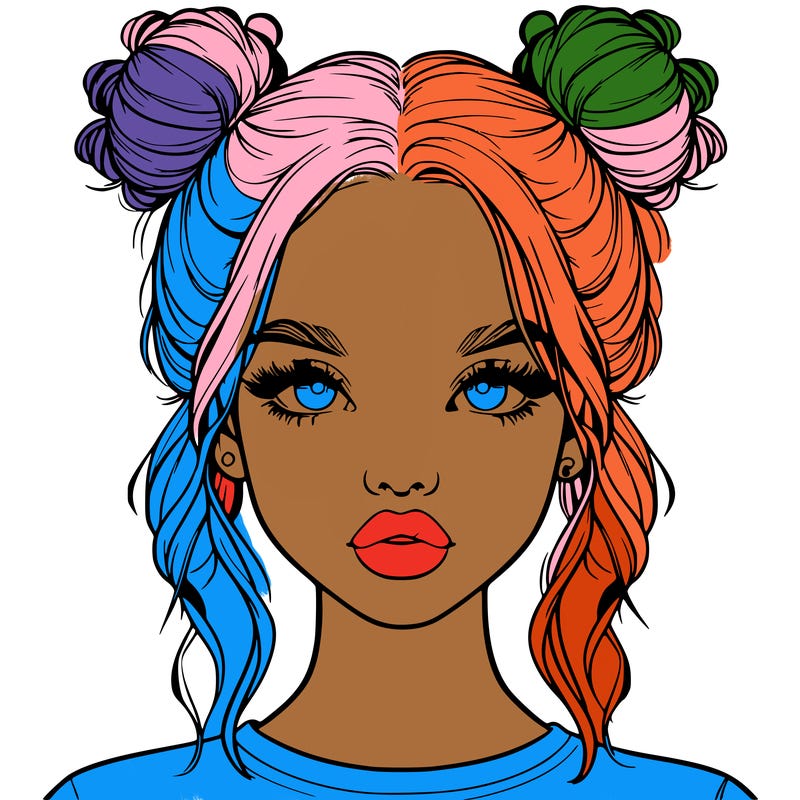 realistic girl with two buns in hair and lips