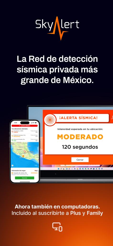 SkyAlert earthquake warning system displayed on a smartphone and laptop