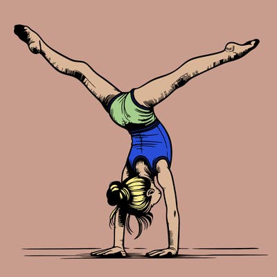 realistic gymnastic hand stand girl in four splits