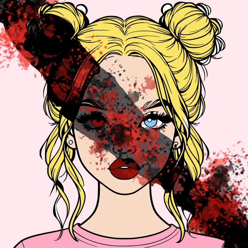 realistic girl with two buns in hair and lips