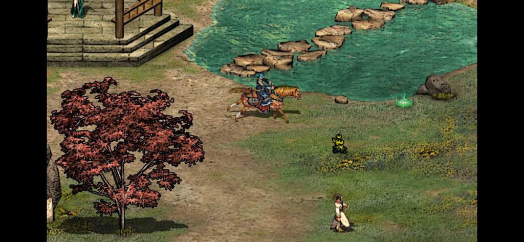 英雄群侠传II - オープンワールドの風景を馬に乗って進む武術キャラクター。