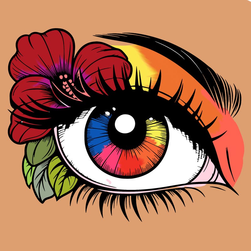 realistic eye with flower