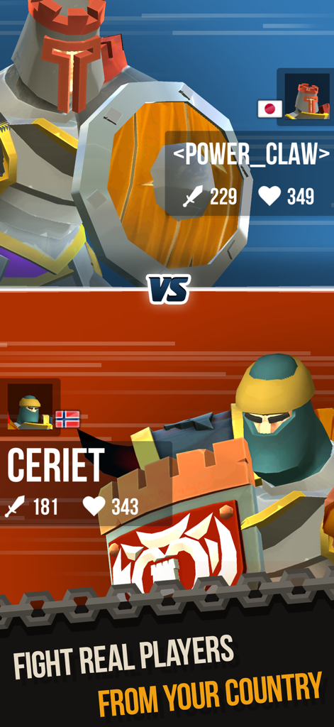 Duel matchup screen between two knights showing player stats and names in the Duels PVP game.
