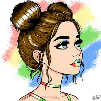 realistic girl with buns on the top of her head