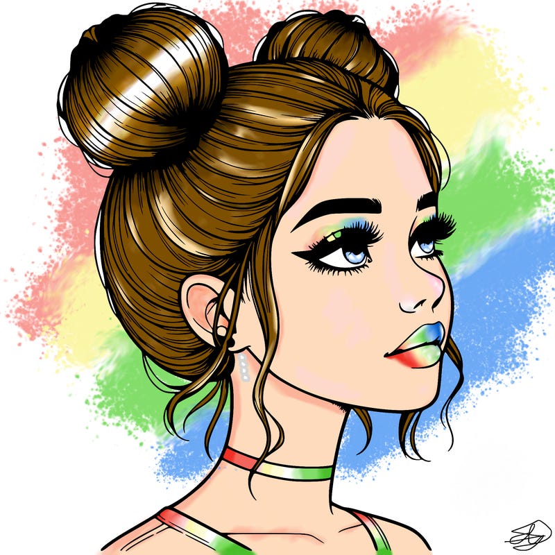 realistic girl with buns on the top of her head
