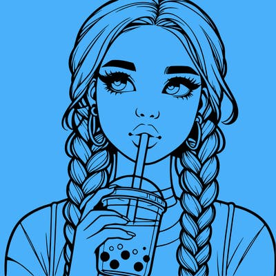 realistic girl with braided hair drinking boba