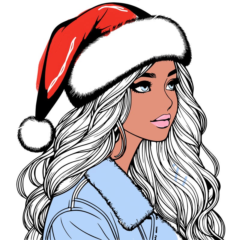 realistic girl in santa hat