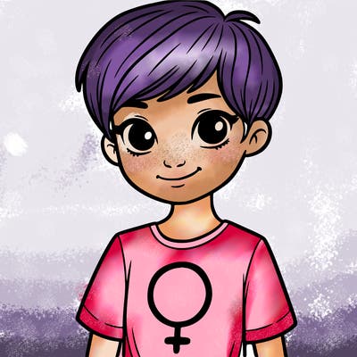 girl with pixie cut and feminist shirt