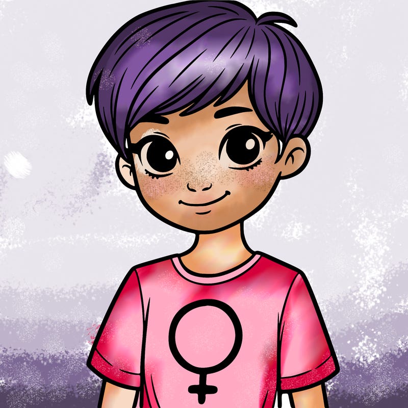 girl with pixie cut and feminist shirt