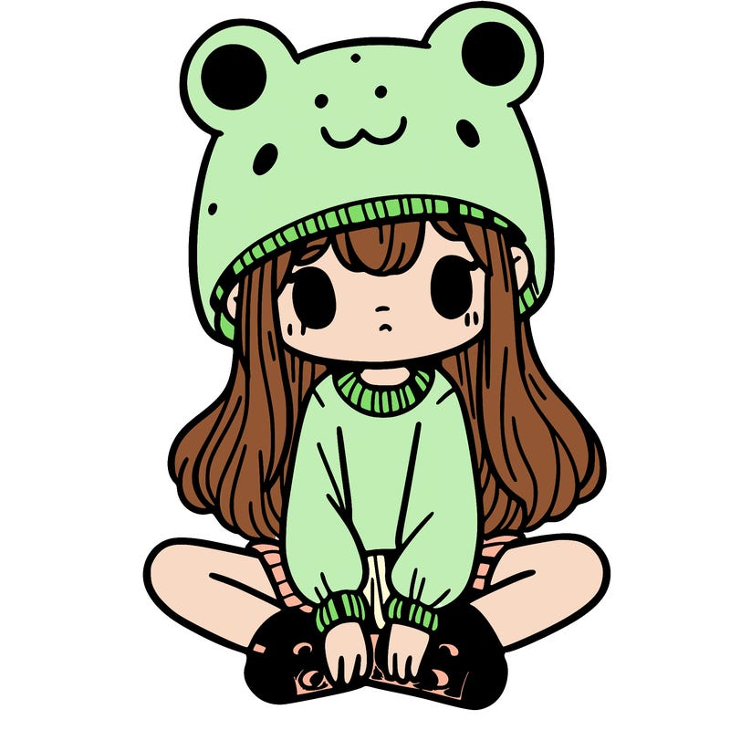 a girl wearing a frog hat and some frog socks