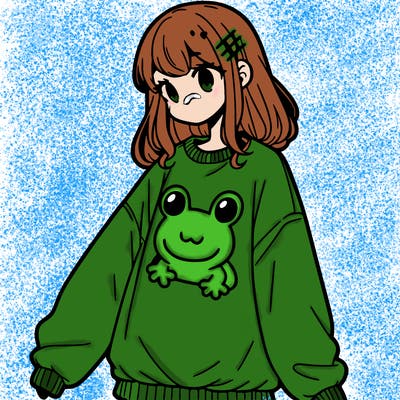 girl wearing frogging sweatshirt