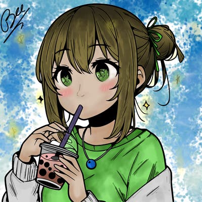 manga character drinking boba