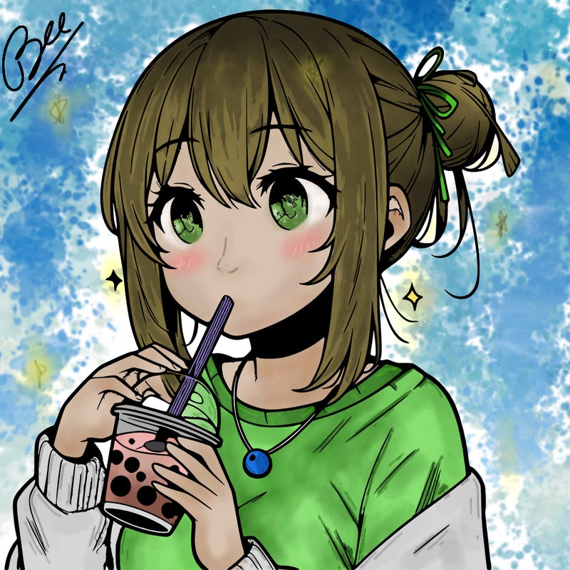 manga character drinking boba