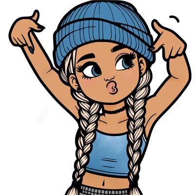 realistic teenage girl with braids and a beanie and crop top doing 🫶🏼