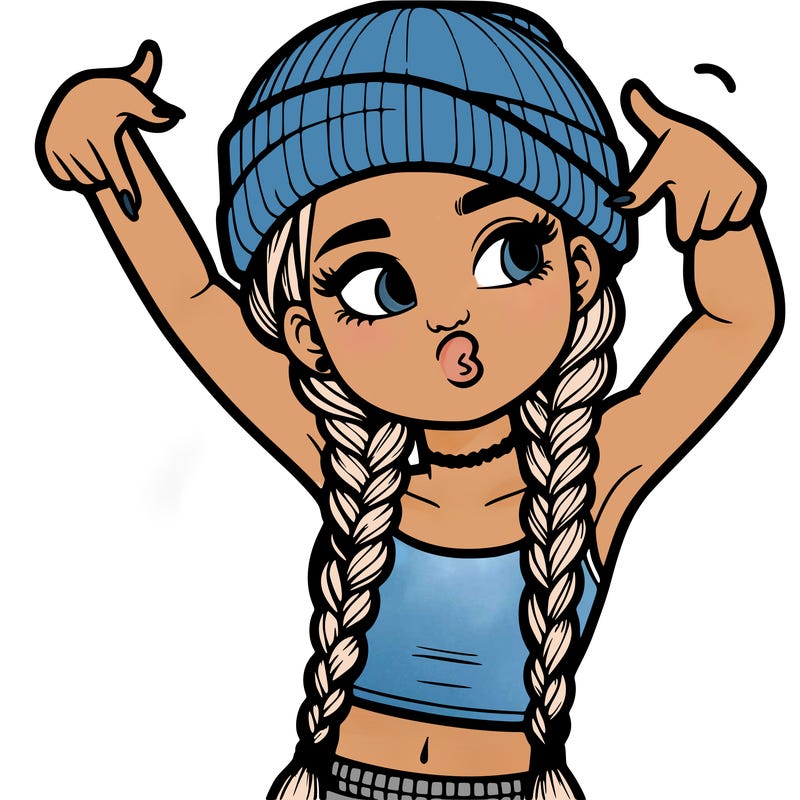 realistic teenage girl with braids and a beanie and crop top doing 🫶🏼