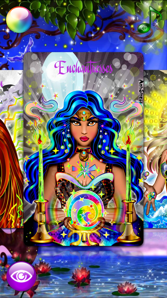 Adult Coloring Books with Fun Games for Adults - A digital coloring book illustration featuring a fantasy enchantress with blue hair and a glowing crystal ball