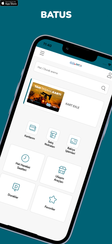 BATUS Batman Ulaşım Sistemleri - Main screen of the BATUS Batman transit application showing various public transportation services
