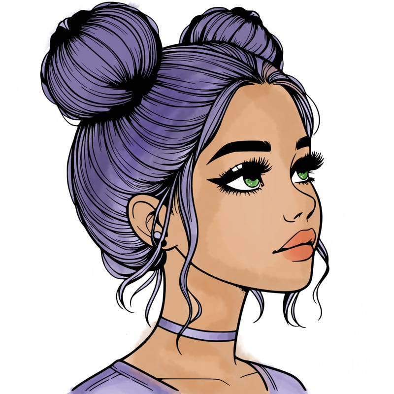 realistic girl with buns on the top of her head