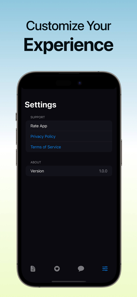 アプリサポートオプションとバージョン情報を示すBase44ガイドアプリの設定画面。