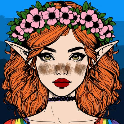 realistic female elf with flower crown