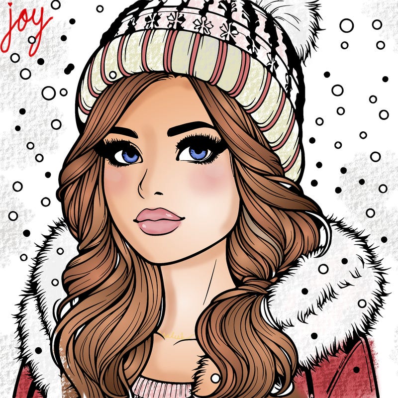 pretty realistic woman with snow