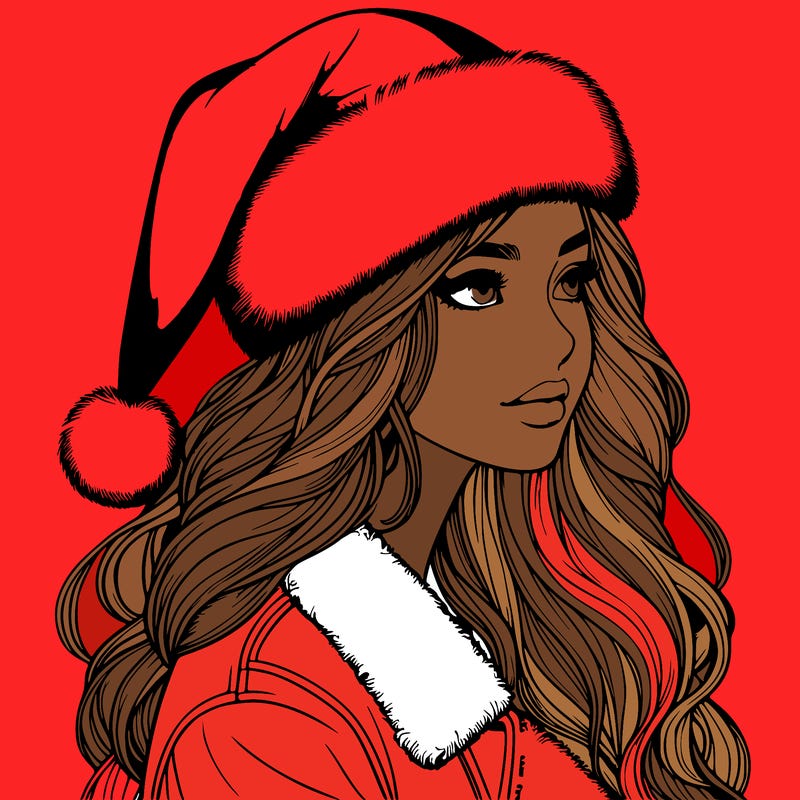 realistic girl in santa hat