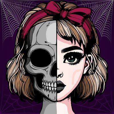 realistic girl with half skull mask