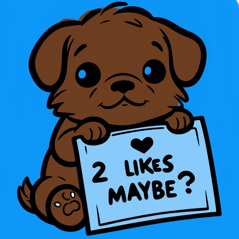 a puppy holding a sign that says 2 likes maybe?