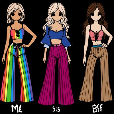 girls with flare pants and crop tops realistic