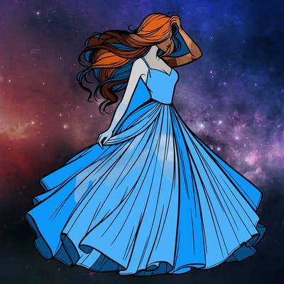 realistic woman with dress flowing in the wind