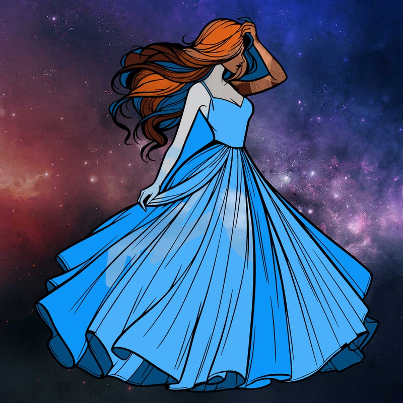 realistic woman with dress flowing in the wind