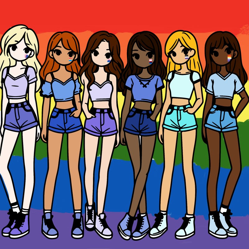 a group of girls wearing crop tops and shorts