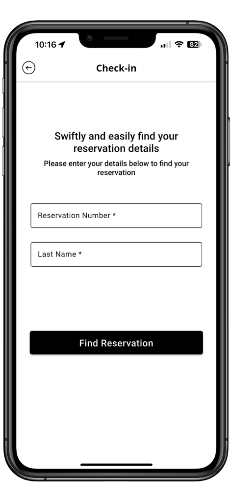 Belmond - 予約を検索するためのベルモンドアプリのチェックイン画面。
