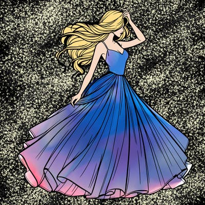 realistic woman with dress flowing in the wind